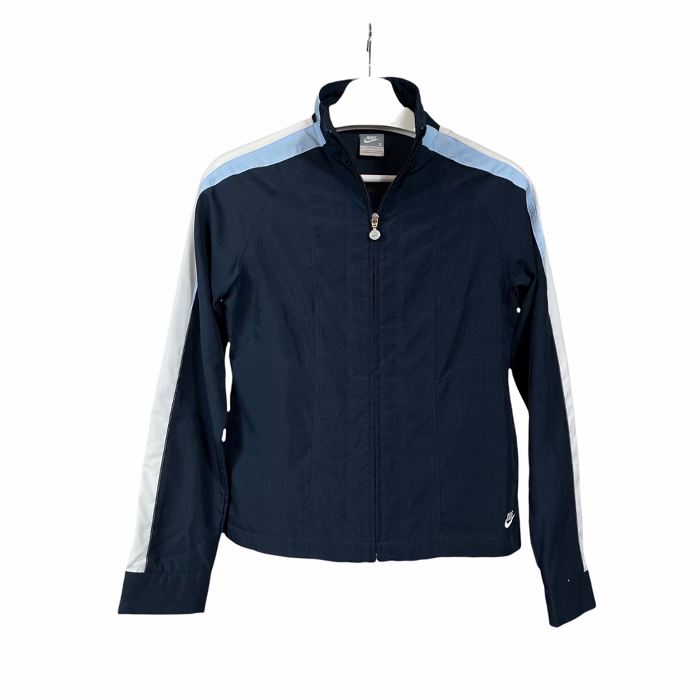 Like New Vintage Nike Y2K Bloke Core Navy Baby Blue Stripe Zip Track Jacket
